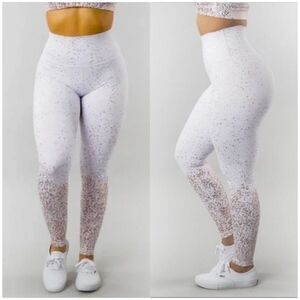 BuffBunny High Waist Dazzle White Rose Gold Splatter Leggings size small